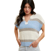 Women's Ivory & Blue Low Gauge Color Block Top