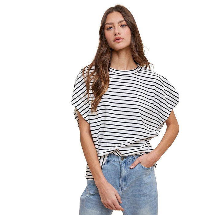 Women's White & Black Striped Knit Top