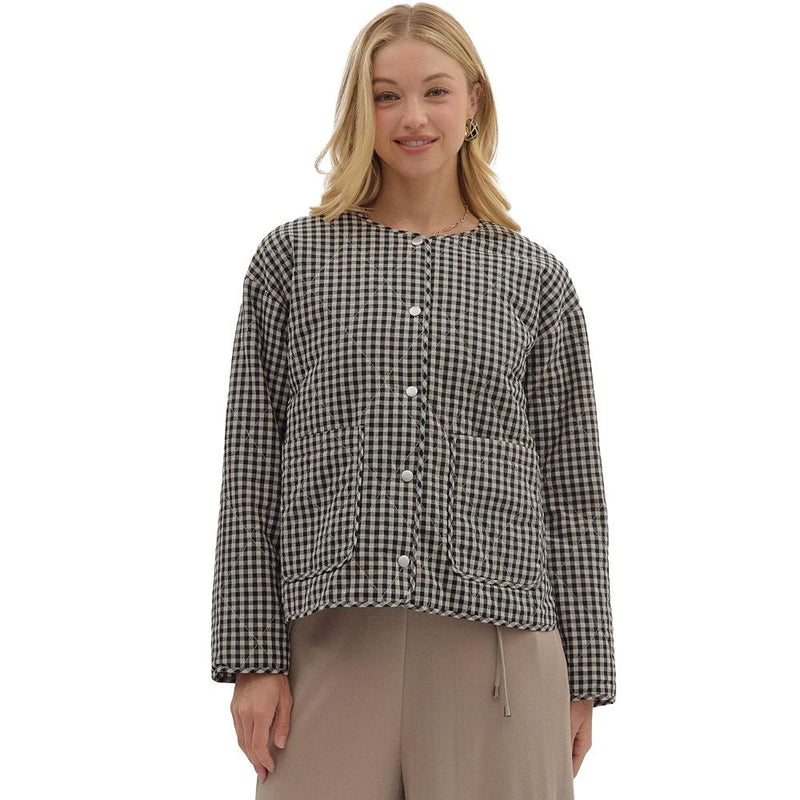 Women's Black Gingham Quilted Jacket