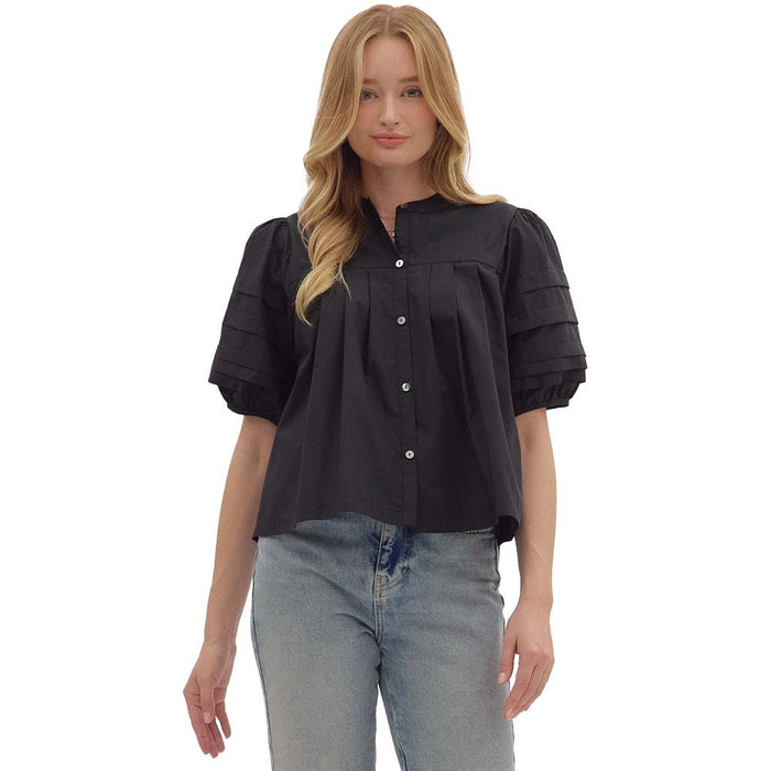 Women's Black Pleated Top