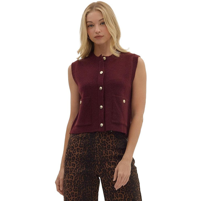 Women's Wine Sweater Vest with Pockets