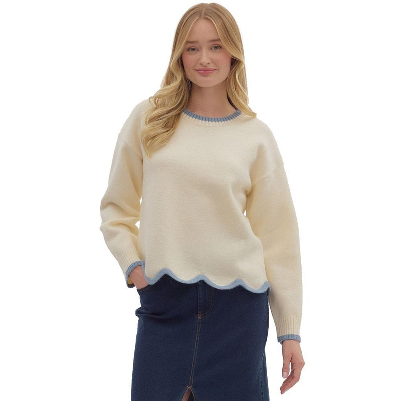 Women's Ivory with Contrast Trim Sweater