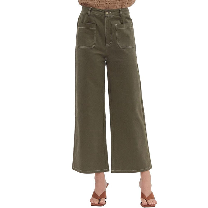 Women's Olive Patch Pocket Pants