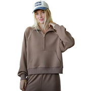 Women's Mocha Half Zip Casual Top