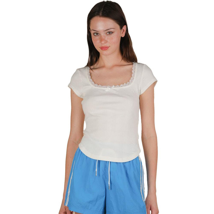 Women's White Lace & Bow Detail Top