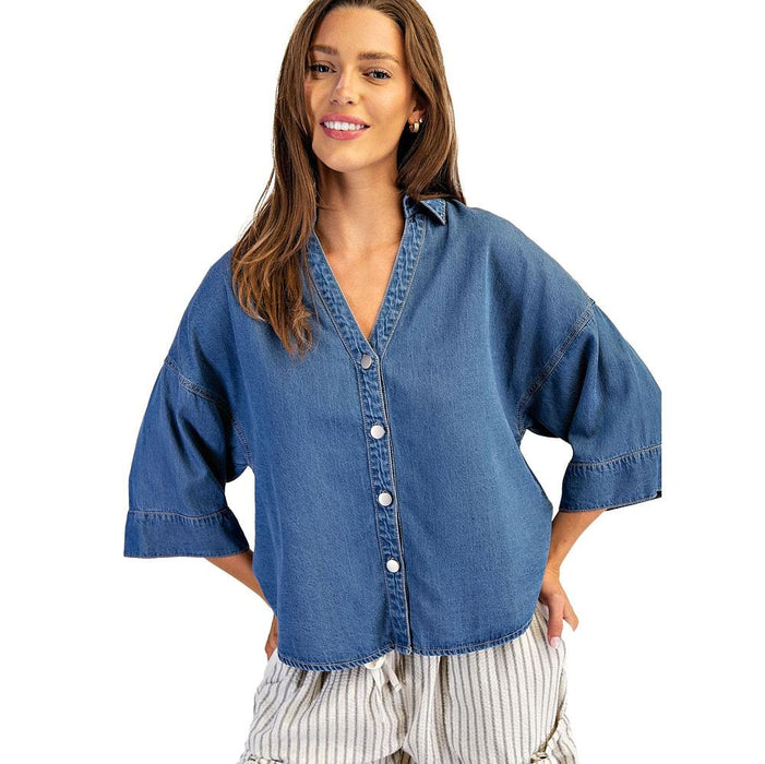 Women's Denim Washed Button Shirt