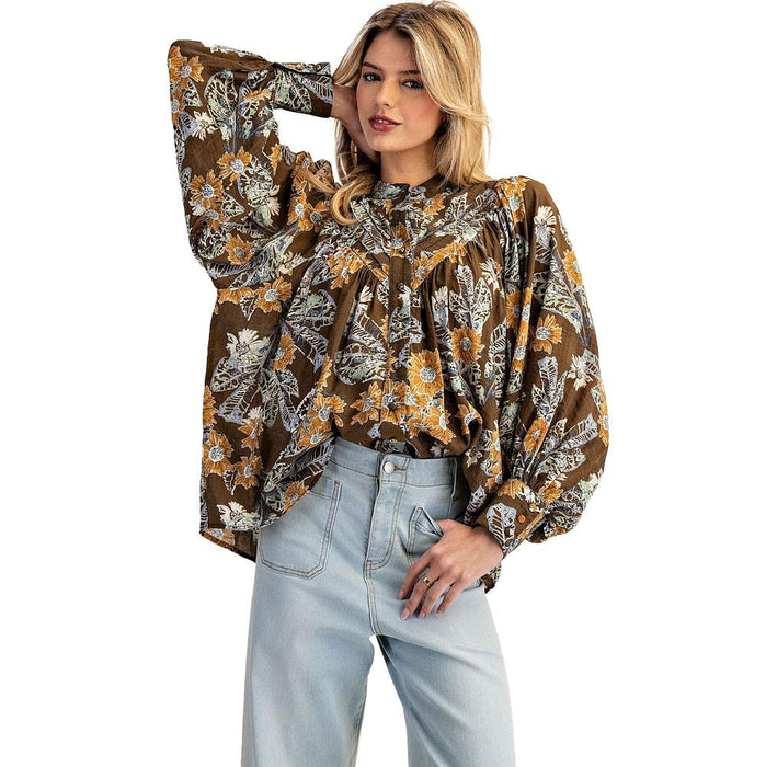 Women's Mocha Bloom Floral Print Top