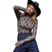 Women's Taupe Western Horse Mesh Top