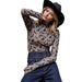 Women's Taupe Western Horse Mesh Top