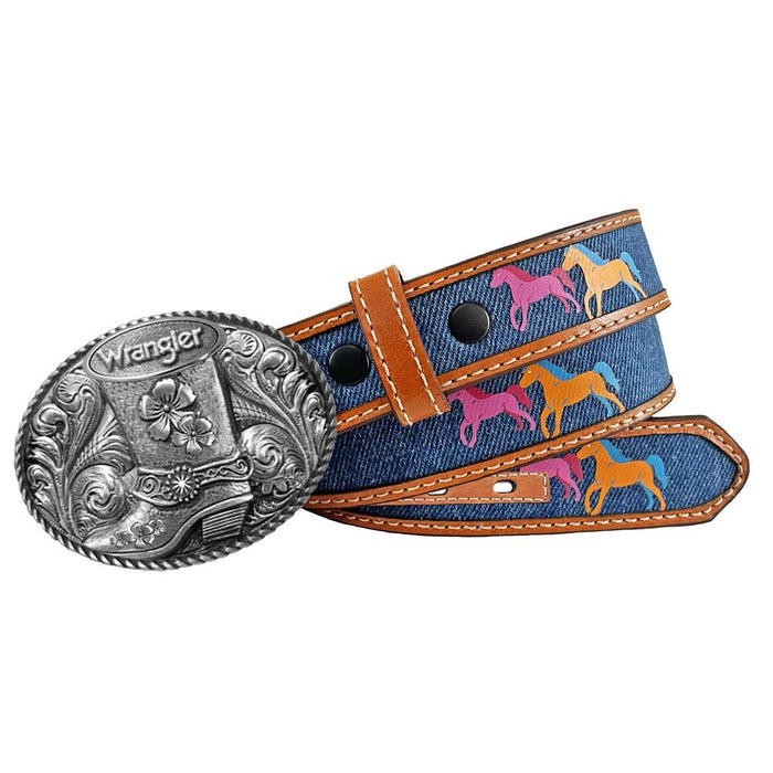 Girl's Denim Horse Print Leather Belt