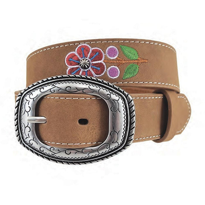Girl's Embroidered Floral Leather Belt