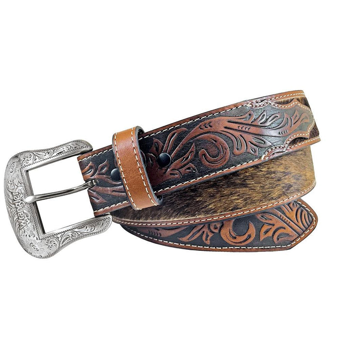 Men's Hair on Hide Leather Embossed Belt