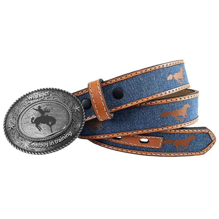 Boy's Denim Inlay Printed Horse Leather Belt
