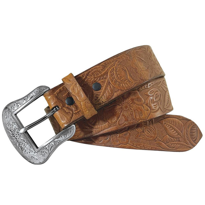 Women's Floral Embossed Leather Belt