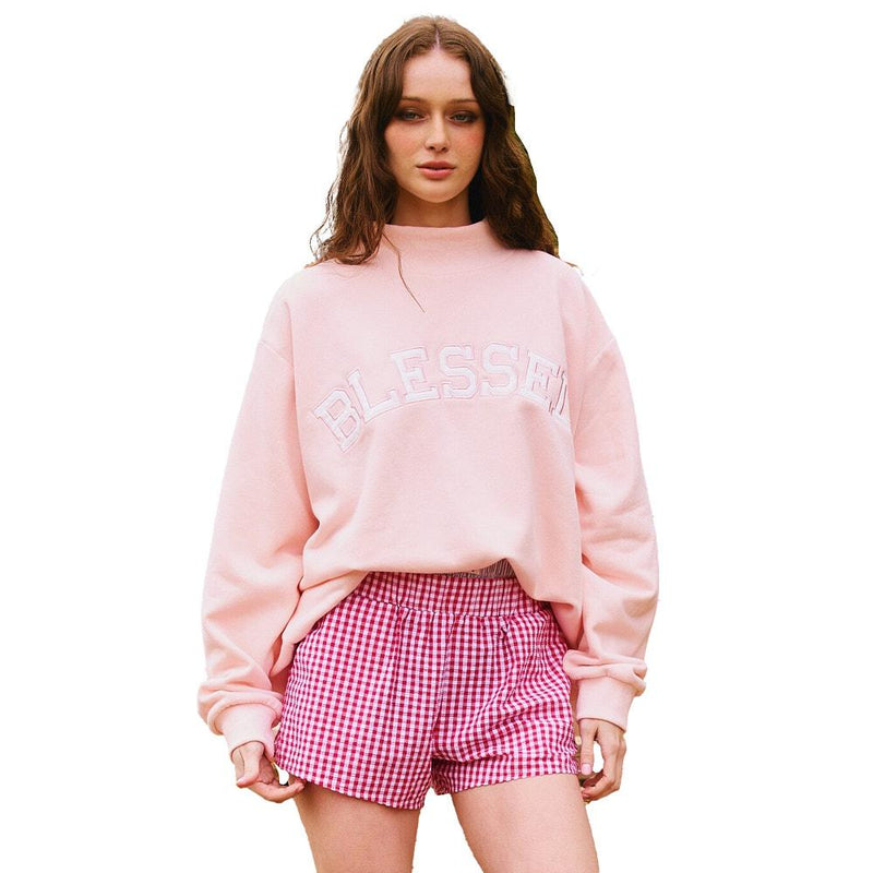 Women's Baby Pink Blessed Embroidered Sweatshirt
