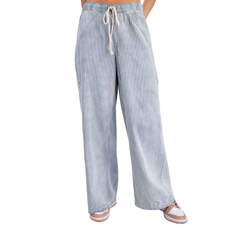 Women's Denim Striped Drawstring Pants