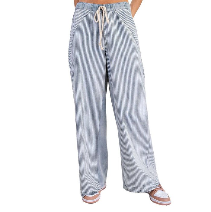 Women's Denim Striped Drawstring Pants