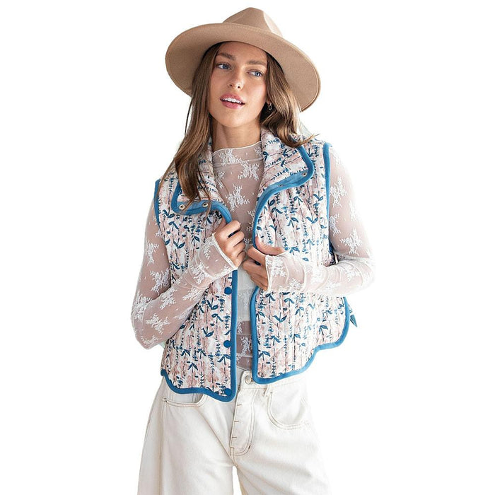 Women's Teal Quilted Floral Vest