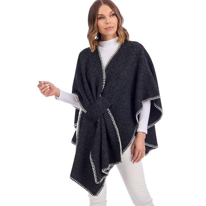 Women's Hayword Black Blanket Stitch Poncho