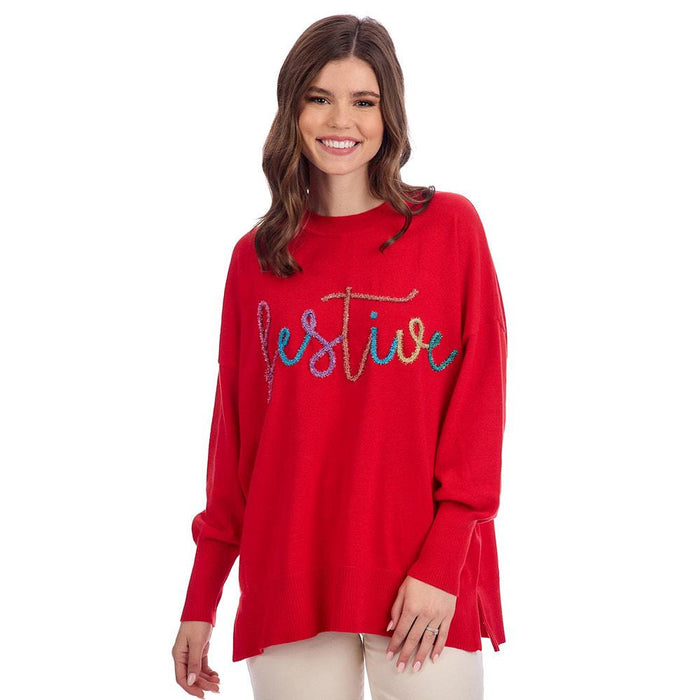 Women's Festive Red Sparkle Sweater