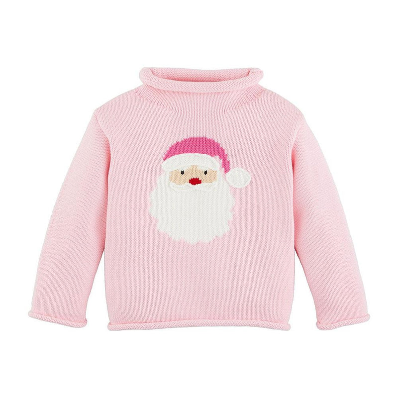 Girl's Pink Santa Roll Neck Sweater