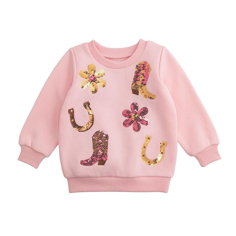 Girl's Pink Western Sequin Sweatshirt