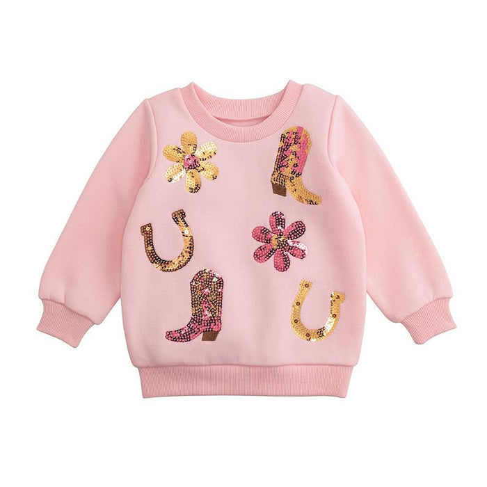 Girl's Pink Western Sequin Sweatshirt