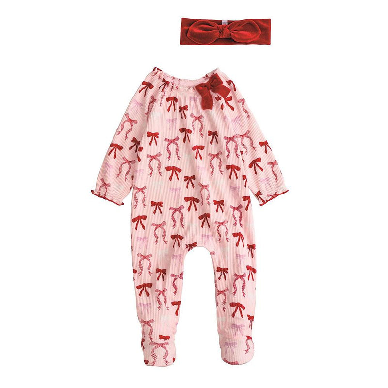 Girl's Christmas Bow Sleeper with Headband
