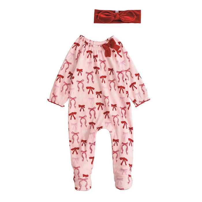 Girl's Christmas Bow Sleeper with Headband