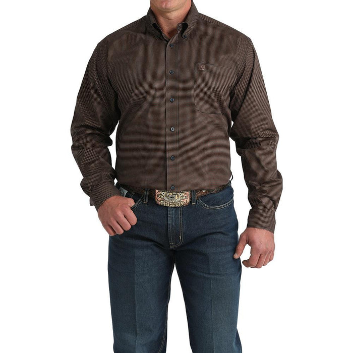 Men's Navy Print Long Sleeve Button Shirt