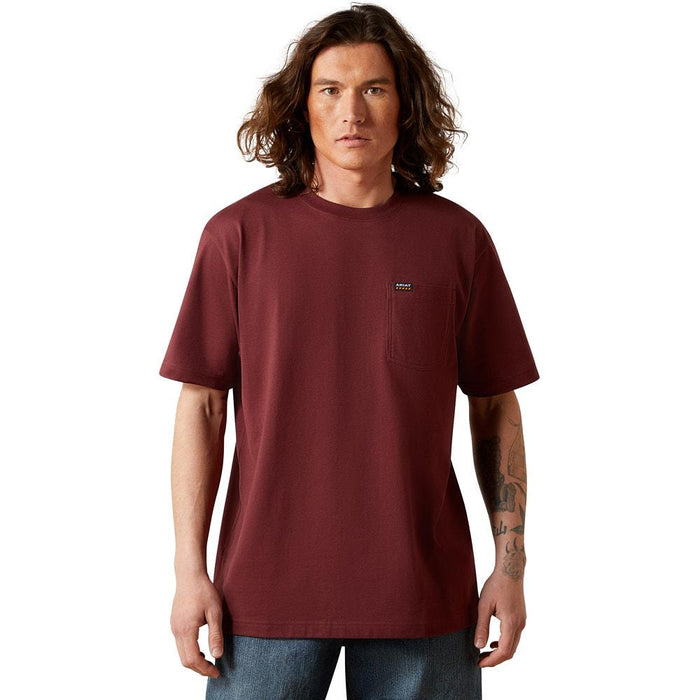 Men's Rebar Cotton Strong Burgundy Pocket Tee Shirt