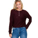 Women's Burgundy Long Sleeve Henley Pull Over