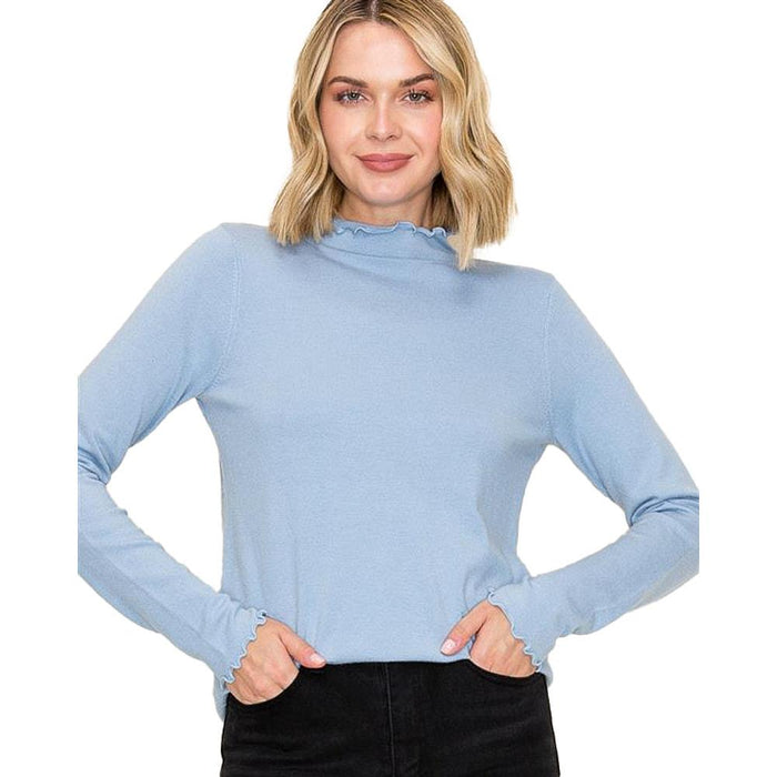 Women's Light Blue Lettuce Edge Sweater