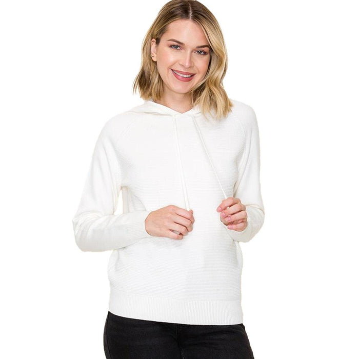 Women's Ivory Waffle Textured Long Sleeve Top