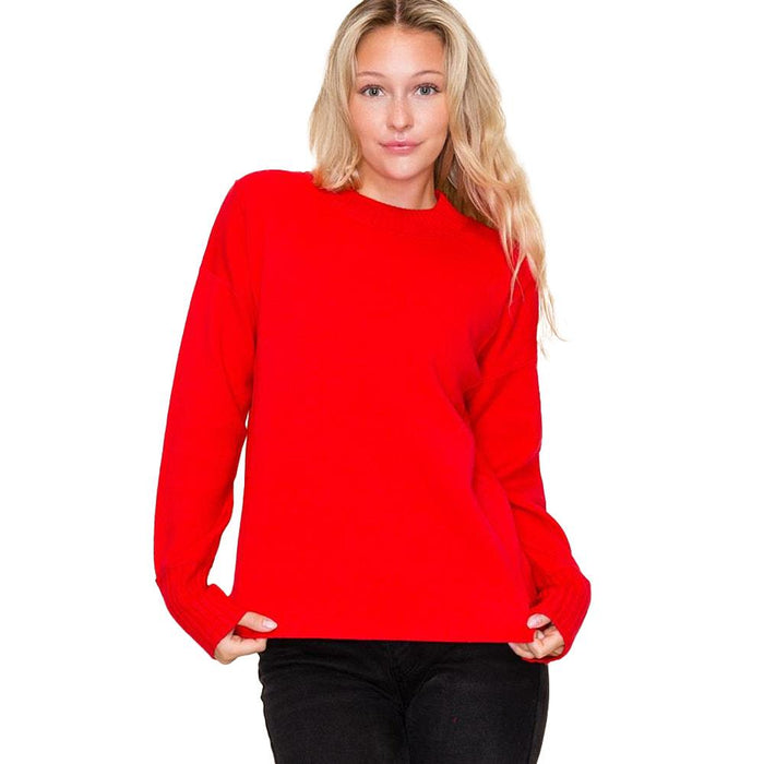 Women's Red Long Sleeve Pullover Sweater