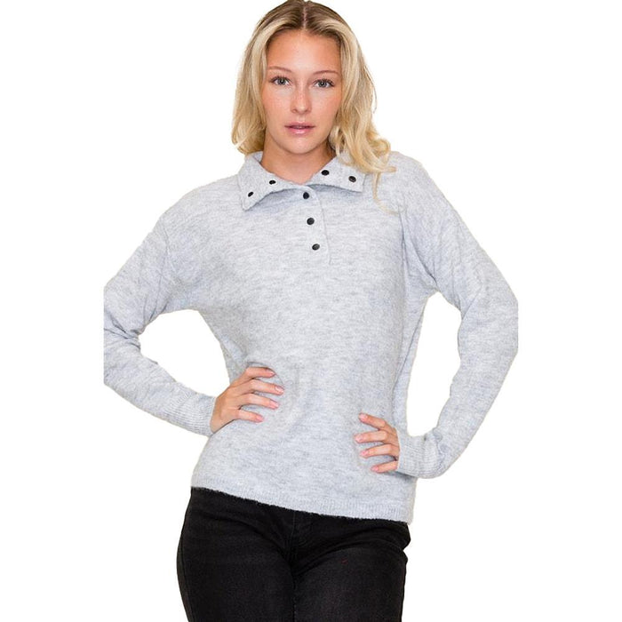Women's Grey Half Snap Pullover