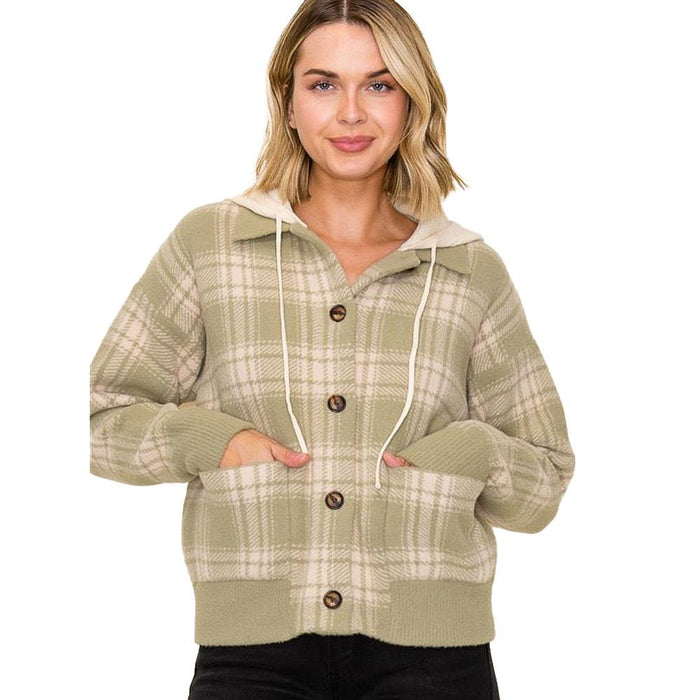 Women's Sage Collared Button Down Plaid Jacket