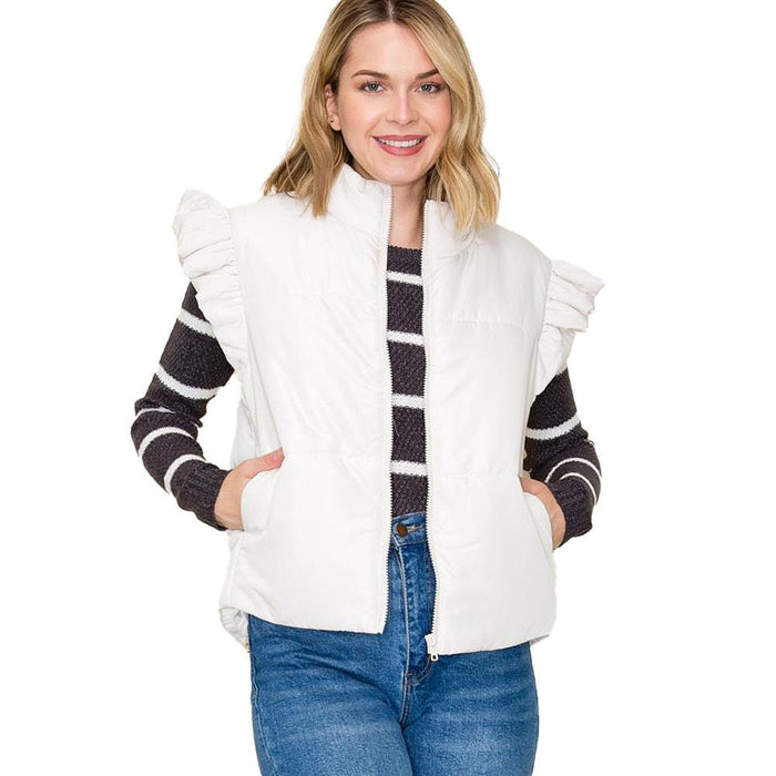 Women's Ivory Ruffle Sleeve Vest