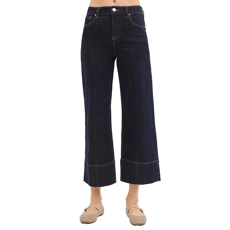 Women's Dark Tummy Control Crop Wide Jeans