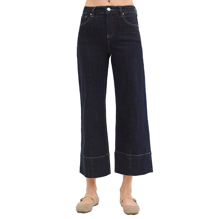 Women's Dark Tummy Control Crop Wide Jeans