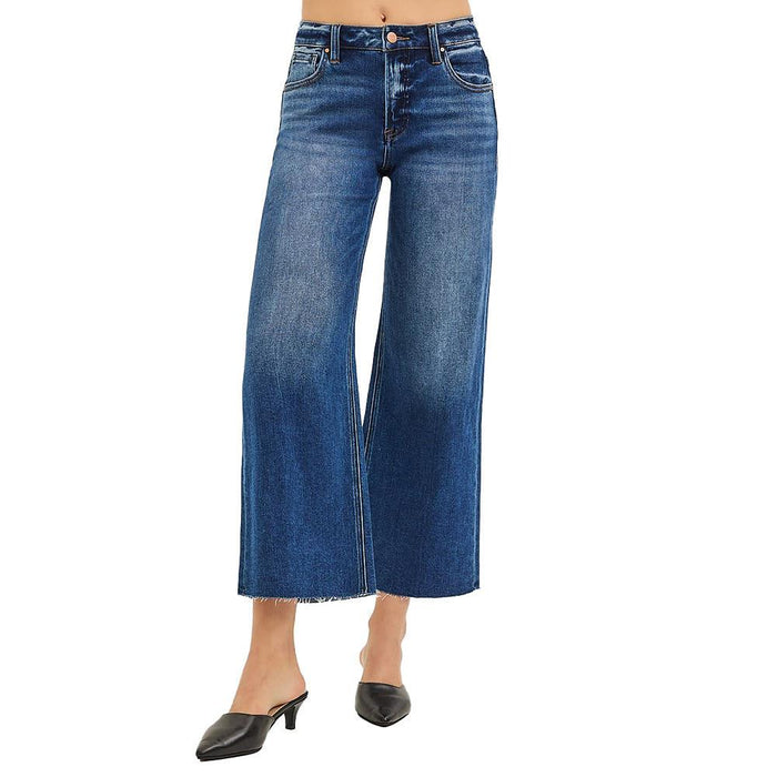 Women's Dark Wide Raw Hem Jeans