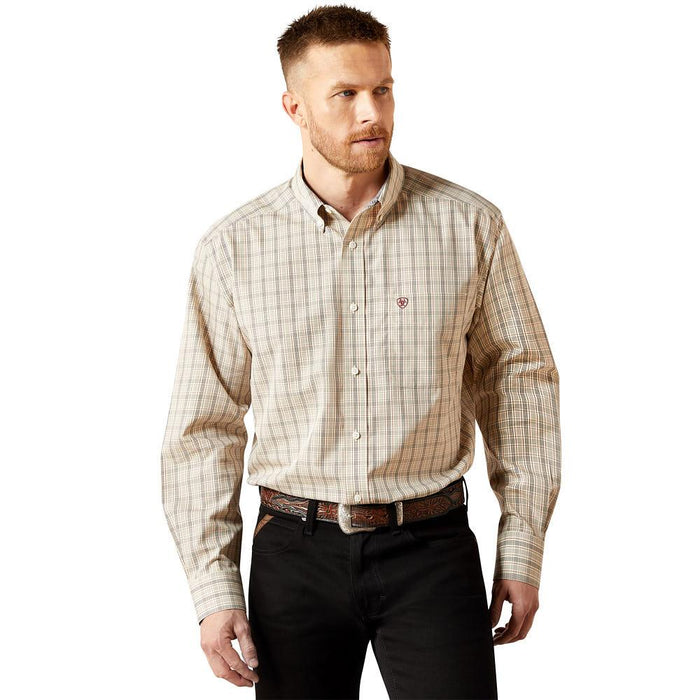 Men's Wrinkle Free Alam Cream Plaid Shirt