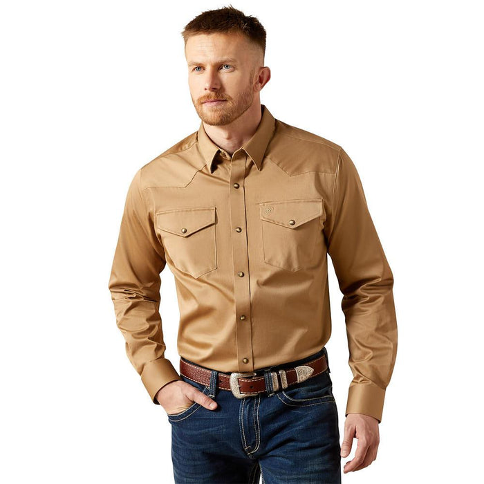 Men's Khaki Solid Fitted Shirt