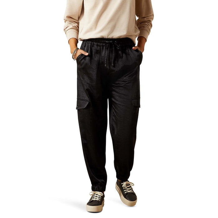 Women's Black Silky Cargo Joggers
