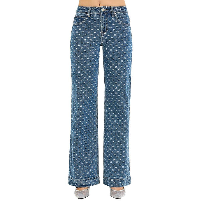 Women's Dark Bow Embroidered Jeans