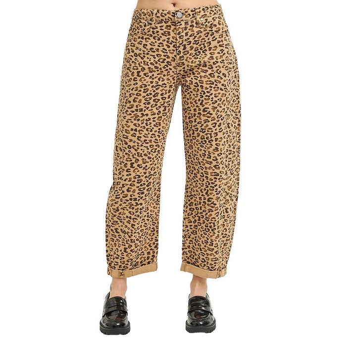 Women's Camel Leopard Cuff Barrel Pants