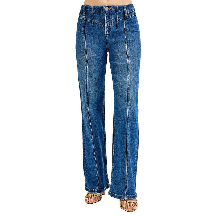 Women's Dark Wide Leg Yoke Detail Jeans