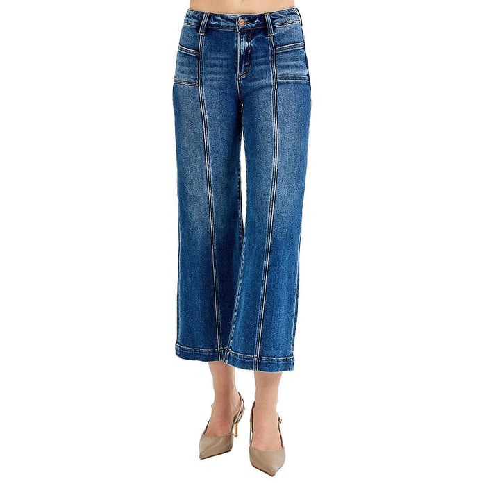 Women's Dark Crop Wide Front Patch Pocket Jeans