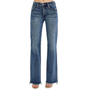 Women's Dark Tummy Control Long Straight Jeans