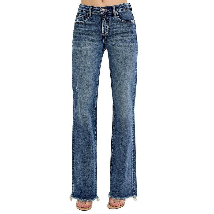 Women's Dark Tummy Control Long Straight Jeans
